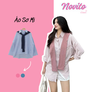 Áo Sơ Mi Nữ Dài Tay Mix Khăn Thủy Thủ, Áo Sơ Mi Nữ Choàng Khăn Năng Động Trẻ Trung T017