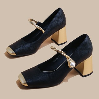 SẴN Giày mary jane nữ big size 40 41 42 gót cao 6,5cm mũi vuông