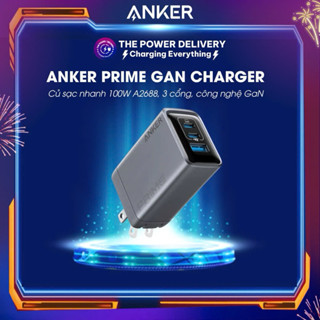 Củ sạc nhanh Anker Prime 100W A2688, 3 cổng, công nghệ GaN, nhỏ gọn, hỗ trợ PD/PPS 2.0 sạc nhanh 45W, phiên bản 2024