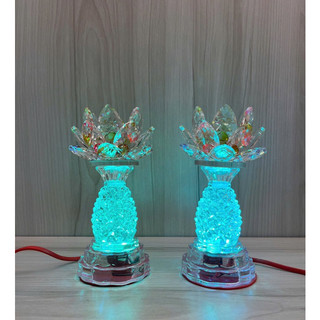 Một cặp đèn thờ pha lê sen thơm cao 17cm