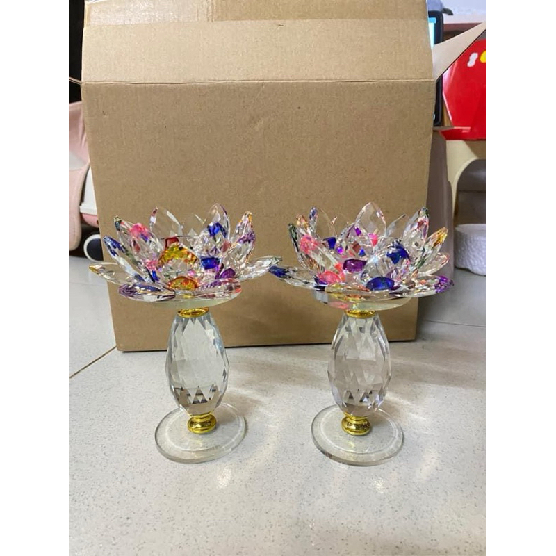 Đế nến hoa sen pha lê chân cao 16cm - ( 1 Cái )