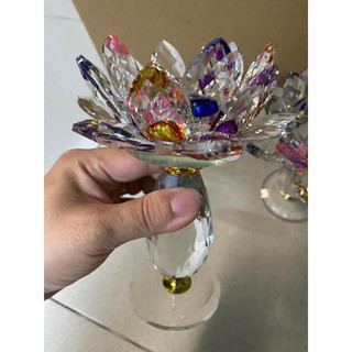 Đế nến hoa sen pha lê chân cao 16cm - ( 1 Cái )