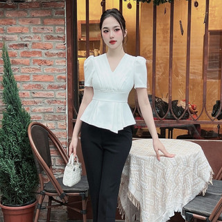 ÁO SƠ MI nữ thiết kế GEMINI Fashion áo xếp ly xẻ tà hack dáng Hottrend2024