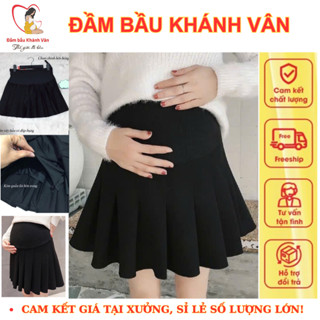 Chân váy bầu xếp ly dáng ngắn CHẤT UMI siêu xinh - Chân váy bầu xếp li loại 1 chuẩn đẹp có quần trong cho mẹ bầu
