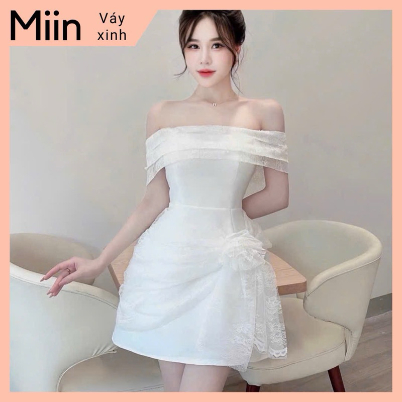 Váy trễ vai phối bèo tơ