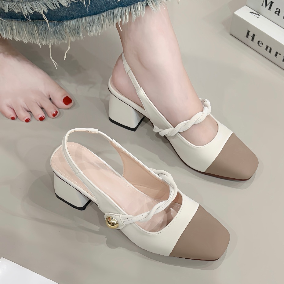 Giày Sandal Cao Gót Nữ Quai Bính Mũi Vuông êm mềm cao 5cm 5P Xưởng Giày Bánh Bèo mã SandalQuaiBinh5P