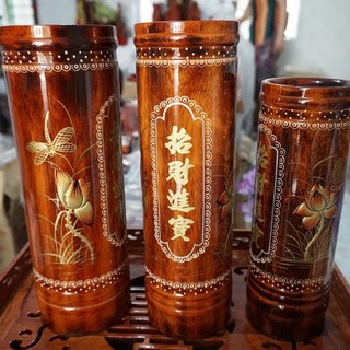 Ống đựng nhang gỗ cao ,Ống đựng nhang thờ cúng vẽ sen hồng trong đầm phong thủy tài lộc
