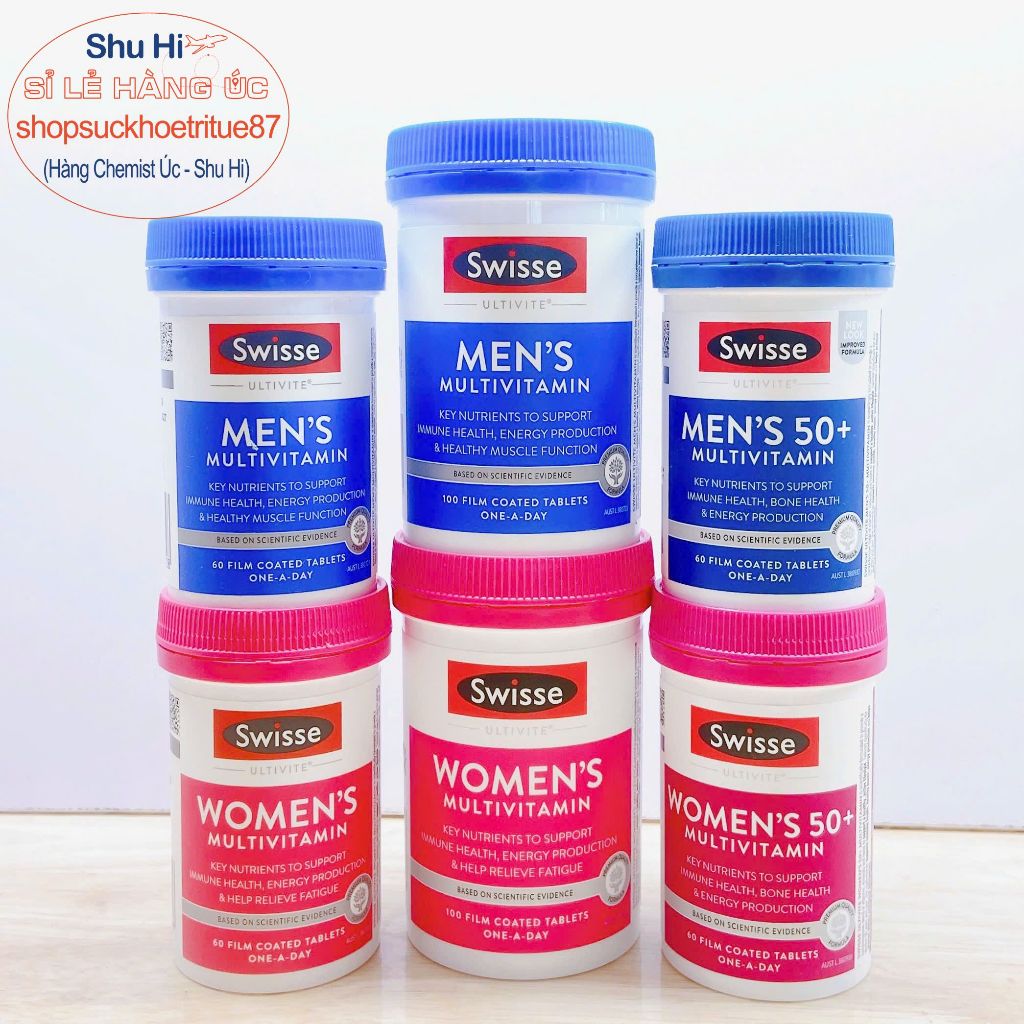 Vitamin tổng hợp nam, nữ swisse women, men từ 18 tuổi swisse men's, swisse women's, ultivite 50+ mul