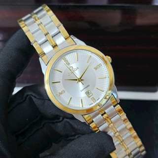 Đồng hồ nam O.M.E.G.A chạy pin mạ vàng siêu mỏng chỉ 8mm có lịch ngày size 38mm tặng pin dự phòng