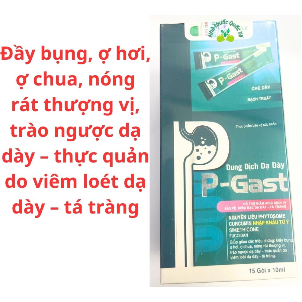 Dung dịch dạ dày P Gast - hỗ trợ giảm đau, giảm tiết acid dịch vị, bảo vệ dạ dày. Hộp 15 gói x 15ml.