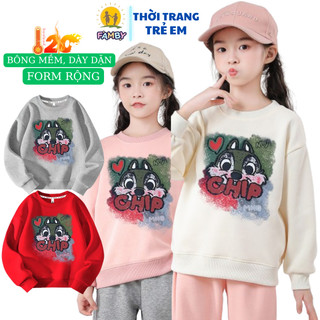 Áo dài tay bé gái size đại FAMBY áo nỉ giữ ấm mẫu chíp cotton thu đông thời trang trẻ em 20-42kg