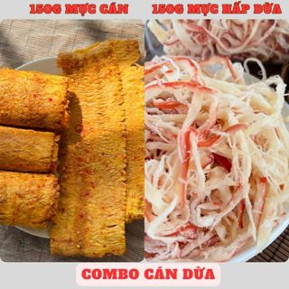 Combo Cán Dừa 300g gồm: 150g mực cán nguyên miếng, 150g mực nước dừa ShumaFood