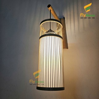  Đèn mây tre đan trang trí đèn tre treo tường đèn tre treo cột hình ống tăm tròn size D15xH40cm 