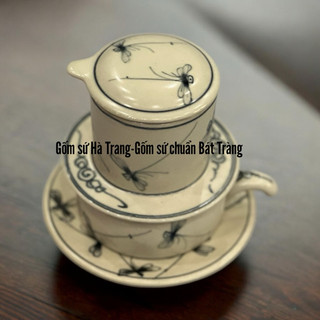 Phin cà phê men rạn Bát Tràng vẽ chuồn kim
