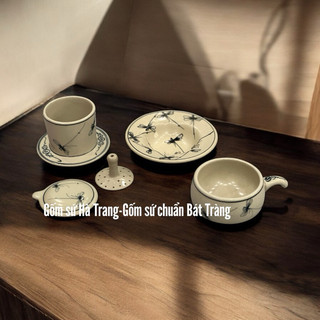 Phin cà phê men rạn Bát Tràng vẽ chuồn kim