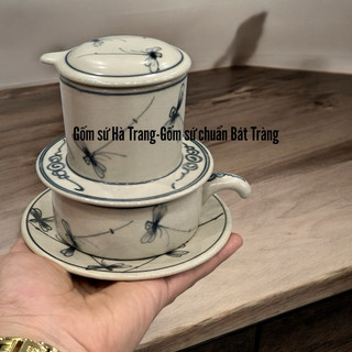 Phin cà phê men rạn Bát Tràng vẽ chuồn kim
