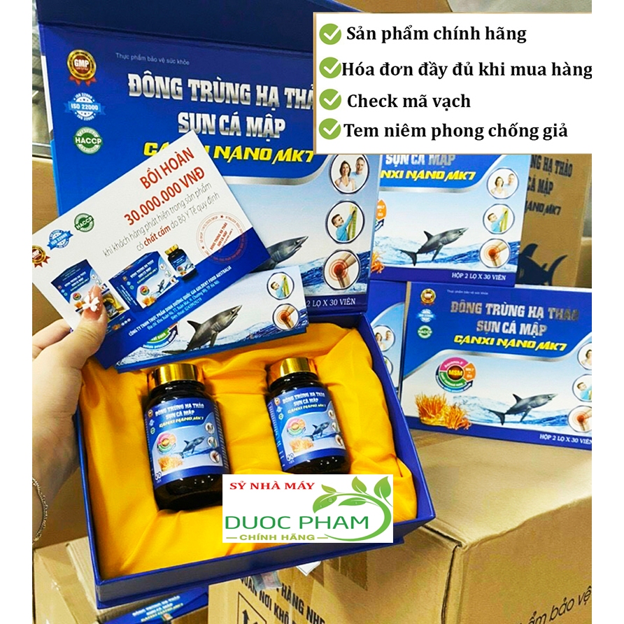 Viên Uống Đông Trùng Hạ Thảo Sụn Cá Mập Canxi Nano MK7- Bổ Sung Glucosamin Hỗ Trợ Giảm Thoái Hóa Khớp, đau khớp