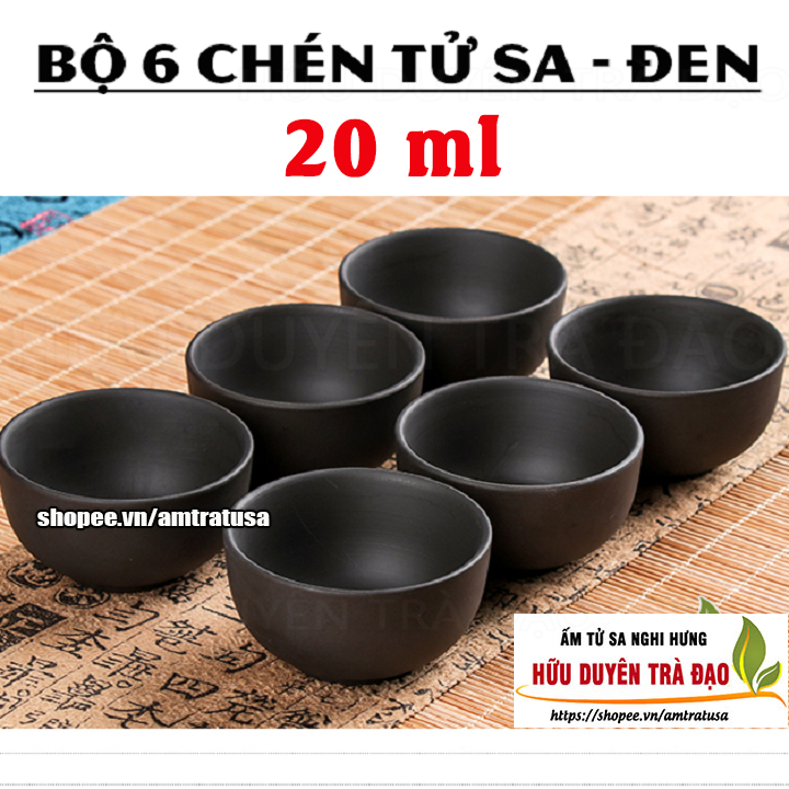 Bộ 6 chén ấm trà tử sa Nghi Hưng màu đen