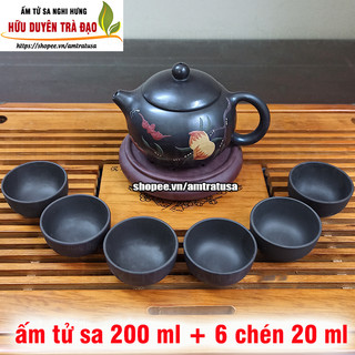 Bộ 6 chén ấm trà tử sa Nghi Hưng màu đen