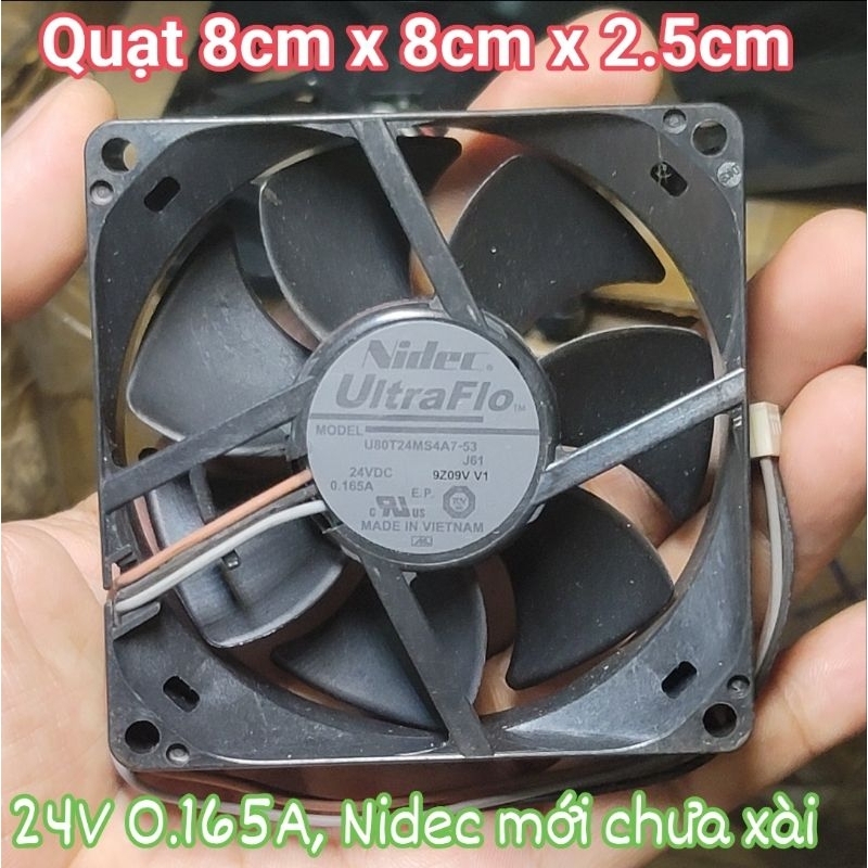 quạt 8cm 24v 0.165a 3 dây, Nidec mới chưa xài, 8cm x 8cm x 2.5cm,