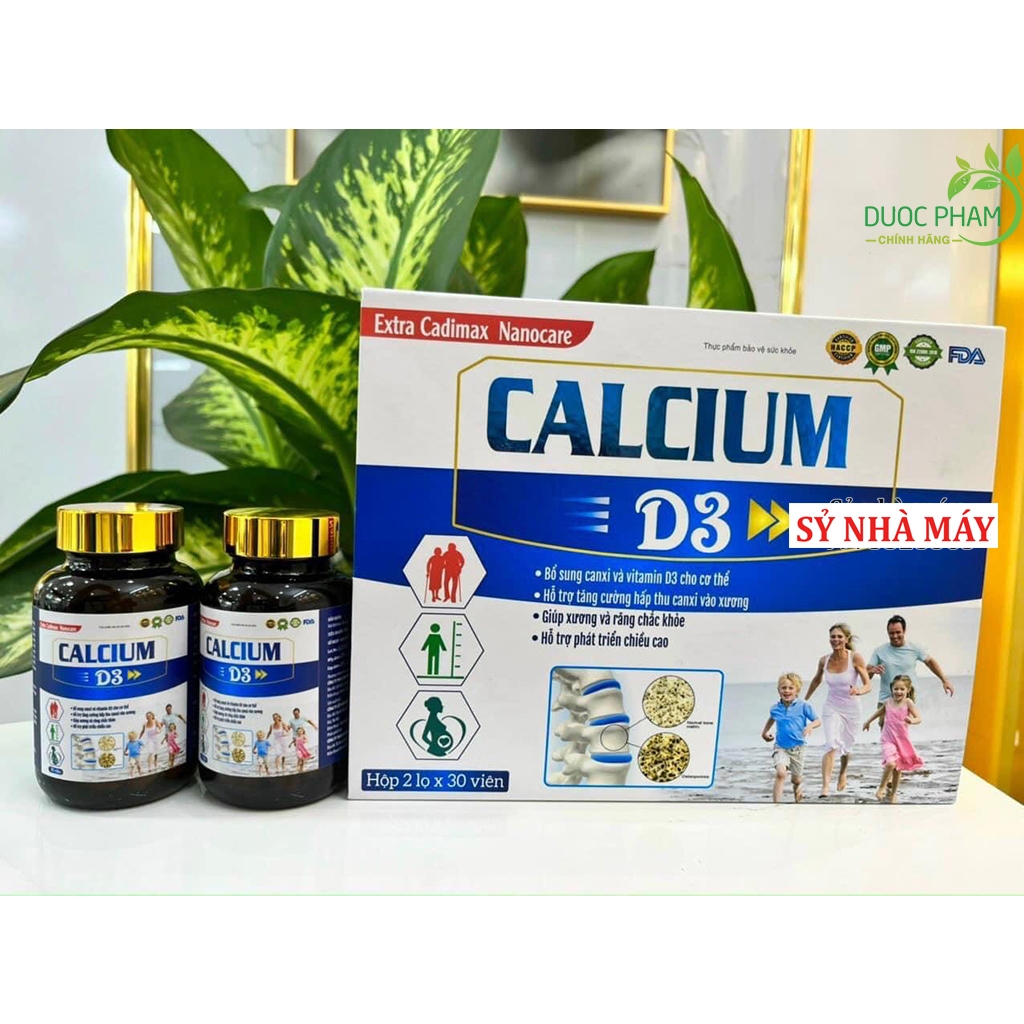 Viên uống Canxi Nano Mk7 - Extra Cadimax Nanocare CALCIUM D3 - Hộp 2 lọ x 30 viên cao cấp giúp xương chắc khỏe
