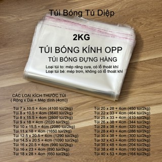 2kg túi bóng kính gói hàng, đóng gói quần áo, đựng linh kiện, túi opp, túi nilong, túi dán miệng