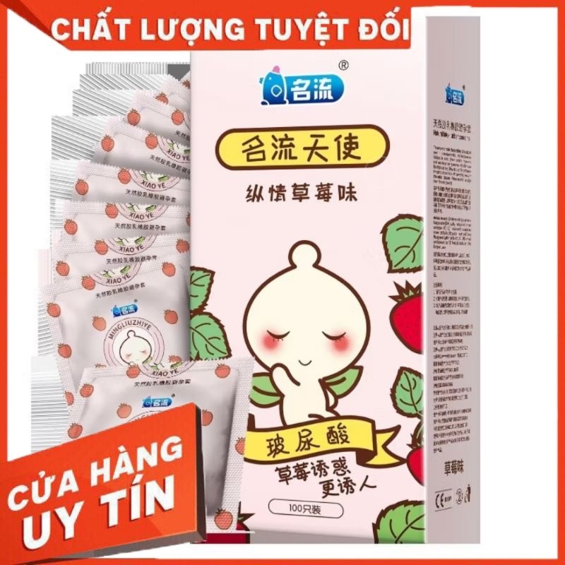 Bao cao su Trung Quốc “Thiên Thần hương dâu” hộp 100 chiếc gốc nước size 52±2mm, sản phẩm chính hãng an toàn tuyệt đối
