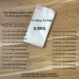  0.5KG Túi Bóng Kính OPP Dán Miệng Trong Suốt – Túi Đựng Quần Áo Phụ Kiện Đóng Gói Hàng 