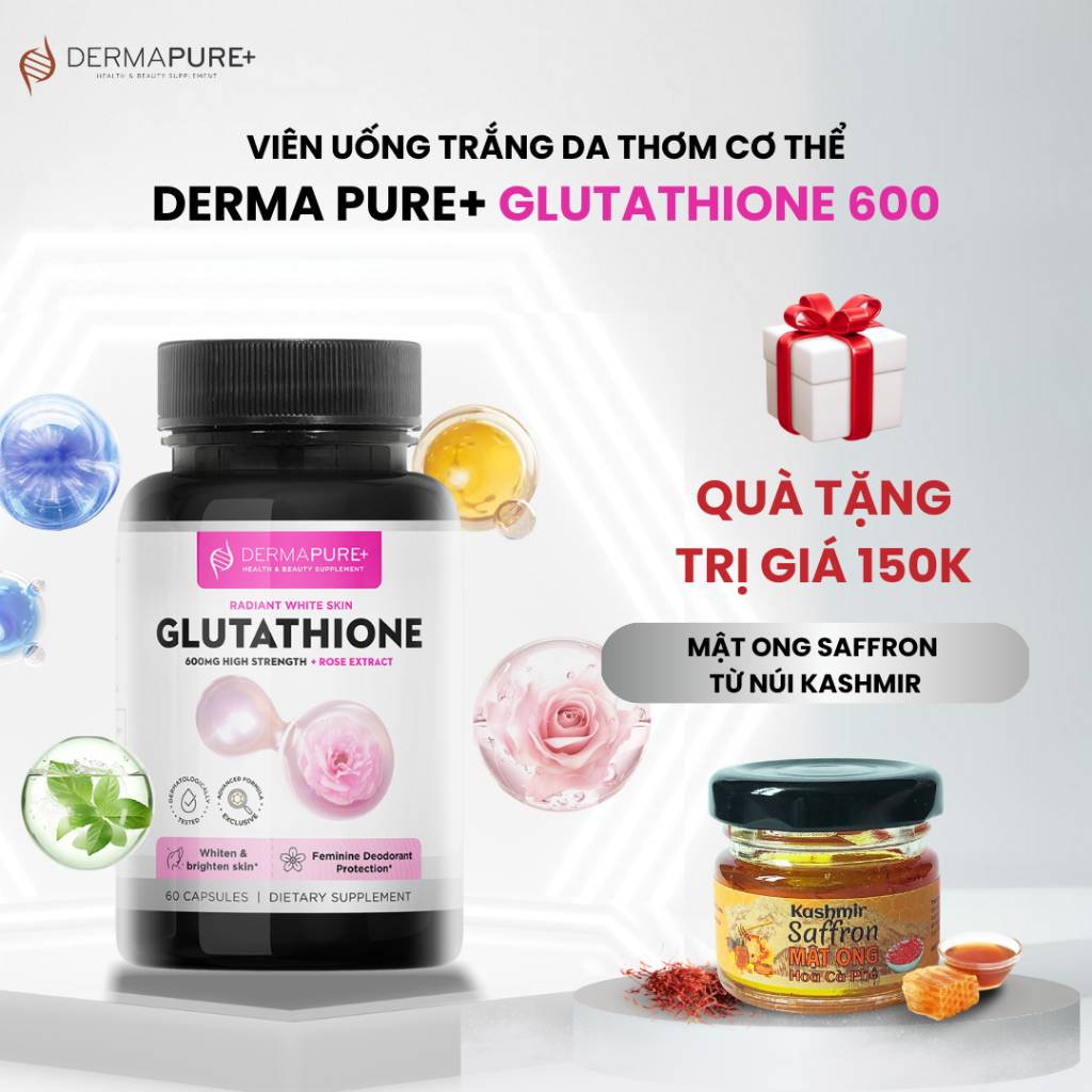 Viên uống trắng da thơm cơ thể - viên uống GLUTATHIONE 600 - DERMA PURE HEALTH & BEAUTY SUPPLEMENT