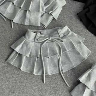 Chân váy xoè xếp ly 2 tầng Chân váy xoè trơn xếp ly lưng cao 2 tầng chất thun cotton siêu mát DT0006