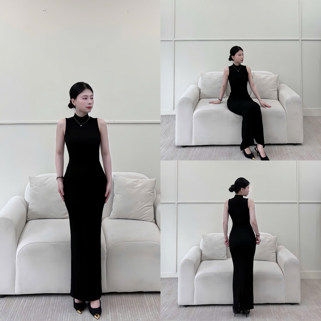 Đầm Body Form Dài Ba Lỗ, Vải Thun Gân Co Giãn 4 Chiều Ôm Body, Tôn Dáng Gợi Cảm, Xẻ Sau - LYC