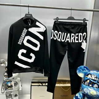  Bộ đồ nam dài tay thu đông DSQ nỉ gai in chữ ICON chéo thân họa tiết phối chữ logo lá phong sau mông boy phố siêu hot 