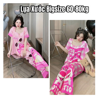 [Bigsize 60-80kg] Pijama lụa xước - Đồ ngủ nữ mặc nhà tay ngắn quần dài cổ vuông hoạ tiết sang chảnh in 2 mặt