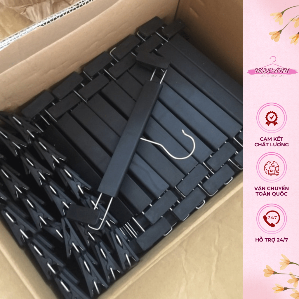 Combo 50 móc kẹp nhựa đen treo quần áo  thời trang, kẹp chân váy, quần Jean giúp tiết kiệm diện tích