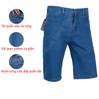 Quần Short Jean Nam Trung Niên Quần Đùi Nam Big Size Vải Co giãn Túi Trước và Sau Lớn Có 3 Màu Túi Ngang