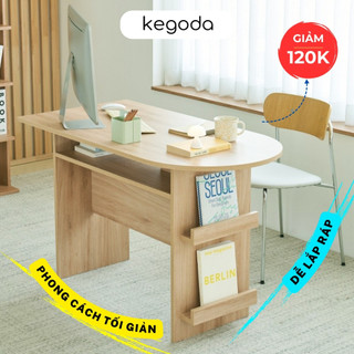 Bàn Gỗ Hình Bán Nguyệt 120cm Đa Năng Màu Trắng Oak, Bàn Ăn, Bàn Học Làm Việc Nhỏ Xinh KEGODA KGD91