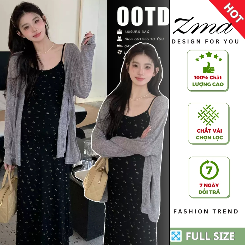 Set Váy Bầu Mùa Hè Kèm Áo Cardigan Mỏng Dáng Suông Dài Hoa Nhí Đi Công Sở Mẫu Mới Trend 2025 ZMA
