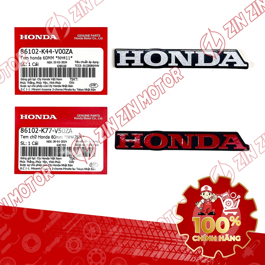 Tem Dè Sau Chữ 60MM SH160i 2023 2024+, SH 150i/125i 2017 - 2024+, SH 125i/160i 2026  86102-K44-V00ZA