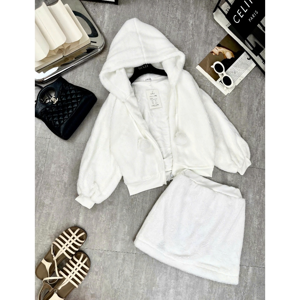 Váy nữ Set Áo Khoác cardigan Len Lông Cừu Cực Ấm Phối Chân Váy Ngắn Lửng Siêu Xinh A50 | BigBuy360 - bigbuy360.vn