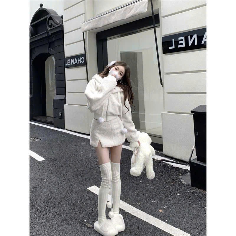 Váy nữ Set Áo Khoác cardigan Len Lông Cừu Cực Ấm Phối Chân Váy Ngắn Lửng Siêu Xinh A50 | BigBuy360 - bigbuy360.vn