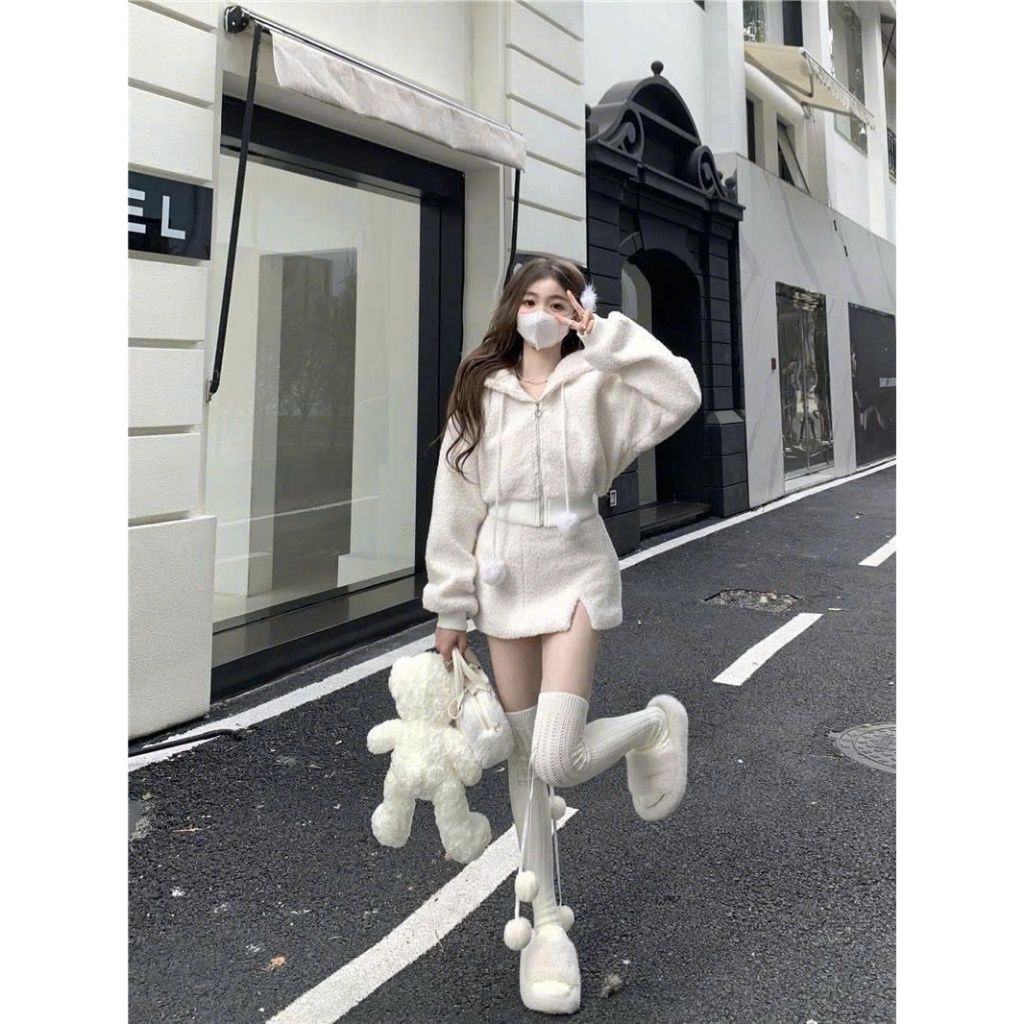 Váy nữ Set Áo Khoác cardigan Len Lông Cừu Cực Ấm Phối Chân Váy Ngắn Lửng Siêu Xinh A50 | BigBuy360 - bigbuy360.vn