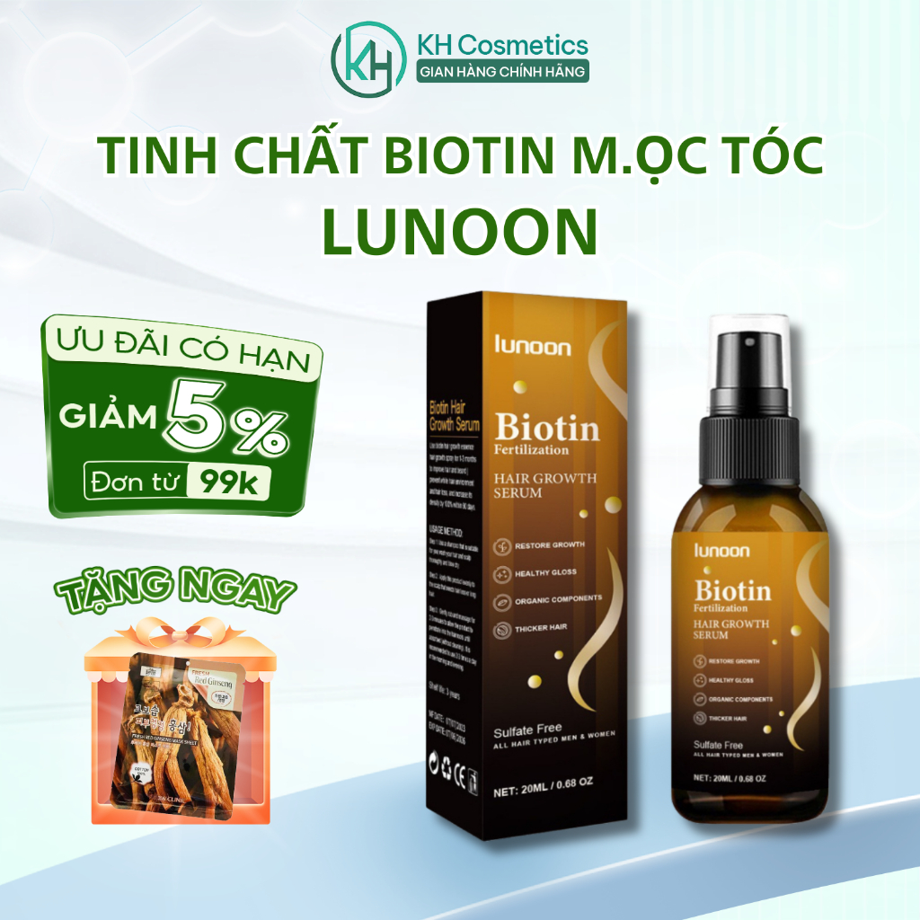 Tinh chất biotin mọc tóc LUNOON - BIOTIN LUNOON kích mọc tóc, mọc râu dày, tóc chắc khỏe bóng mượt, cải thiện tình trạng
