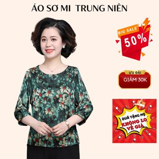 Áo sơ mi trung niên nữ hoa cúc  áo kiểu sang trọng cho mẹ, thanh lịch