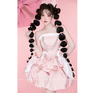 Váy cup nơ xanh hot hit TKCC đan dây sau sẵn đen đỏ