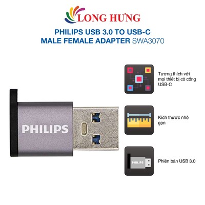 Cổng chuyển đổi Philips USB 3.0 to USB-C Male Female Adapter SWA3070 - Hàng chính hãng