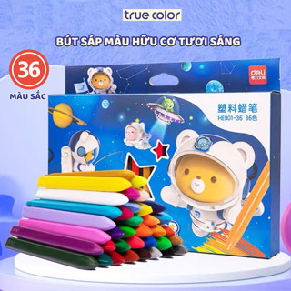 Bút màu sáp Deli hữu cơ an toàn cho bé tập vẽ, bút sáp 12/18/24 màu tươi sáng tô mỹ thuật học sinh
