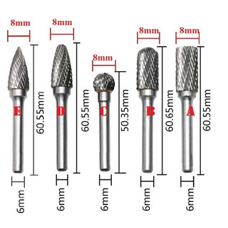  Mũi mài hợp kim trục 6mm đầu mài 8mm Mũi Mài Cacbua Vonfram mũi mài phá đa năng mũi mài trụ nhọn vát tròn 