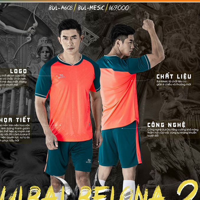 Áo Đá Bóng Bulbal Belona 2 Cam - Áo Thể Thao Đá Banh Cao Cấp