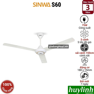 Quạt trần cánh sắt sinwa s60 - 3 cánh