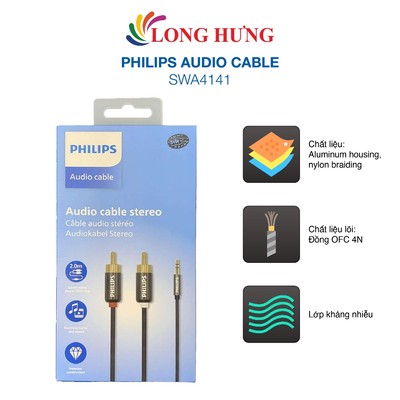 Cáp chuyển AV 3.5mm sang 2 đầu RCA Philips Audio Cable SWA4141 - Hàng chính hãng